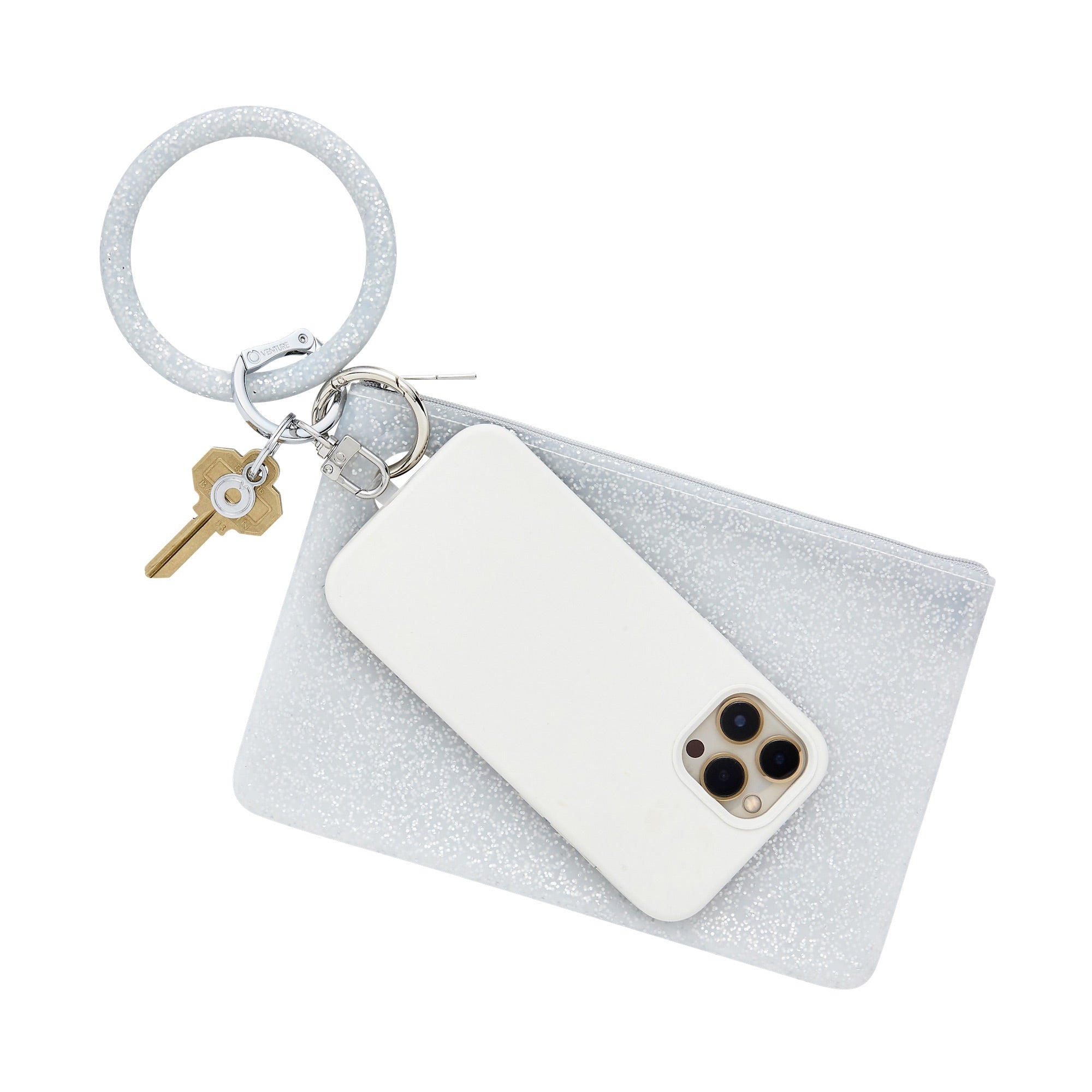 Large Pouch Wristlet Set - Silver Confetti