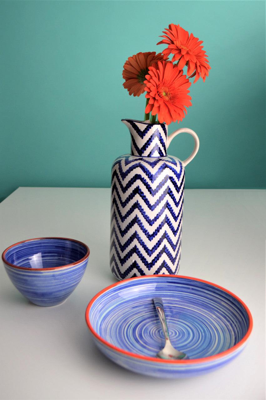 Blue Garden Chevron Pitcher - Che Cose Belle