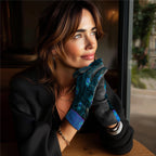 Blue Peacock on Black Womens Touch Screen Gloves - One Size Fits All