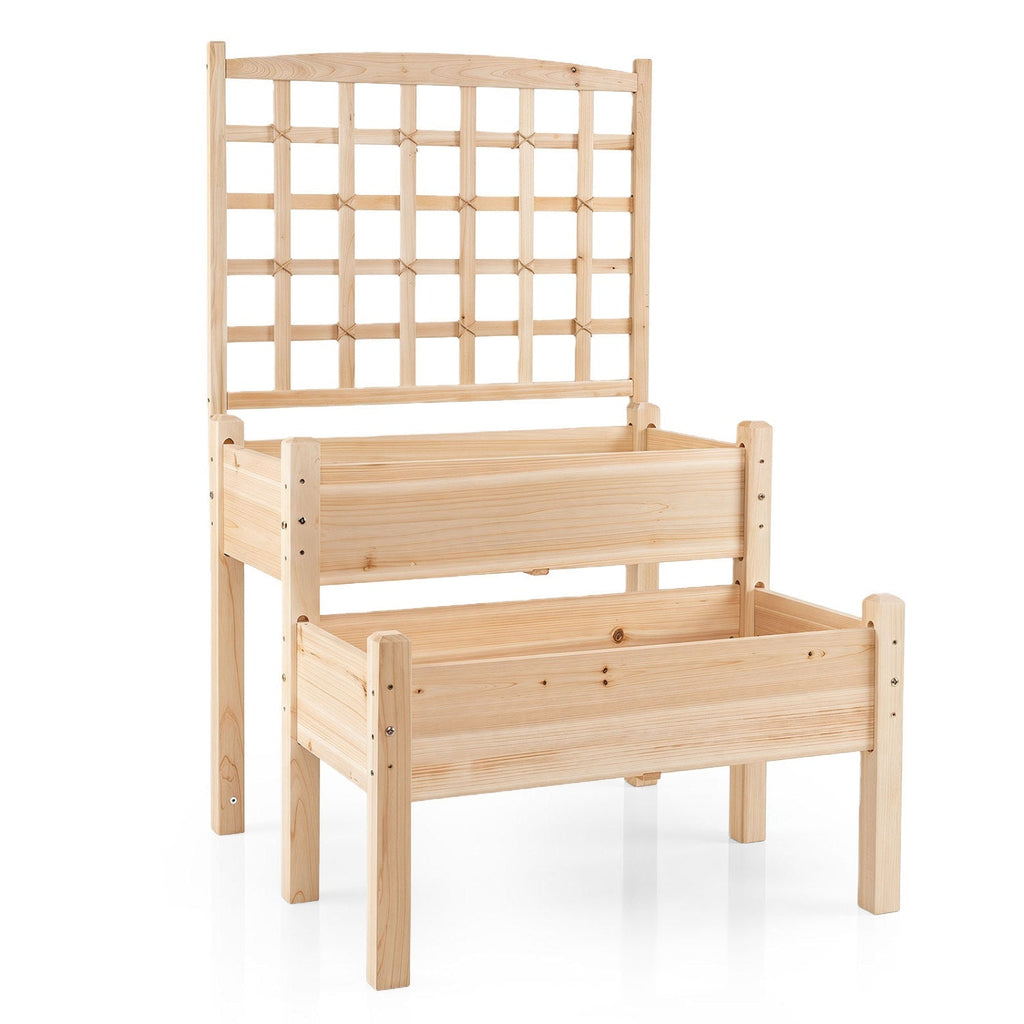 2-Tier Raised Garden Bed with Trellis for Climbing Plants