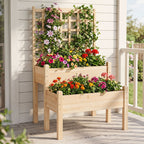 2-Tier Raised Garden Bed with Trellis for Climbing Plants