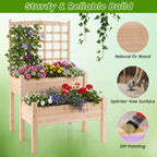 2-Tier Raised Garden Bed with Trellis for Climbing Plants