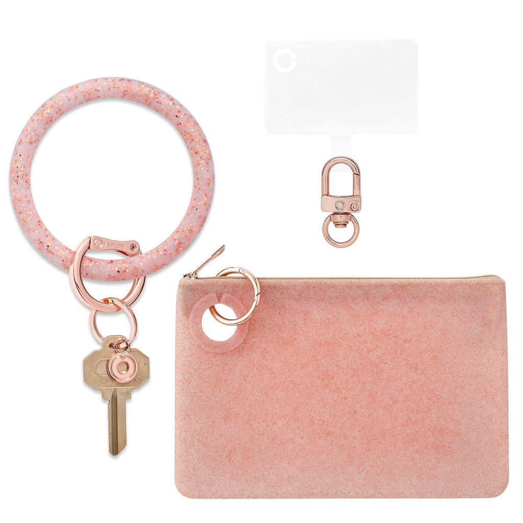 Large Pouch Wristlet Set - Rose Gold Confetti