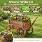 Rustic Rolling Flower Pot Stand with Wheels and Handle-Coffee
