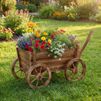 Rustic Rolling Flower Pot Stand with Wheels and Handle-Coffee