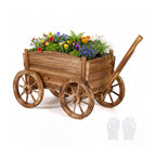 Rustic Rolling Flower Pot Stand with Wheels and Handle-Coffee