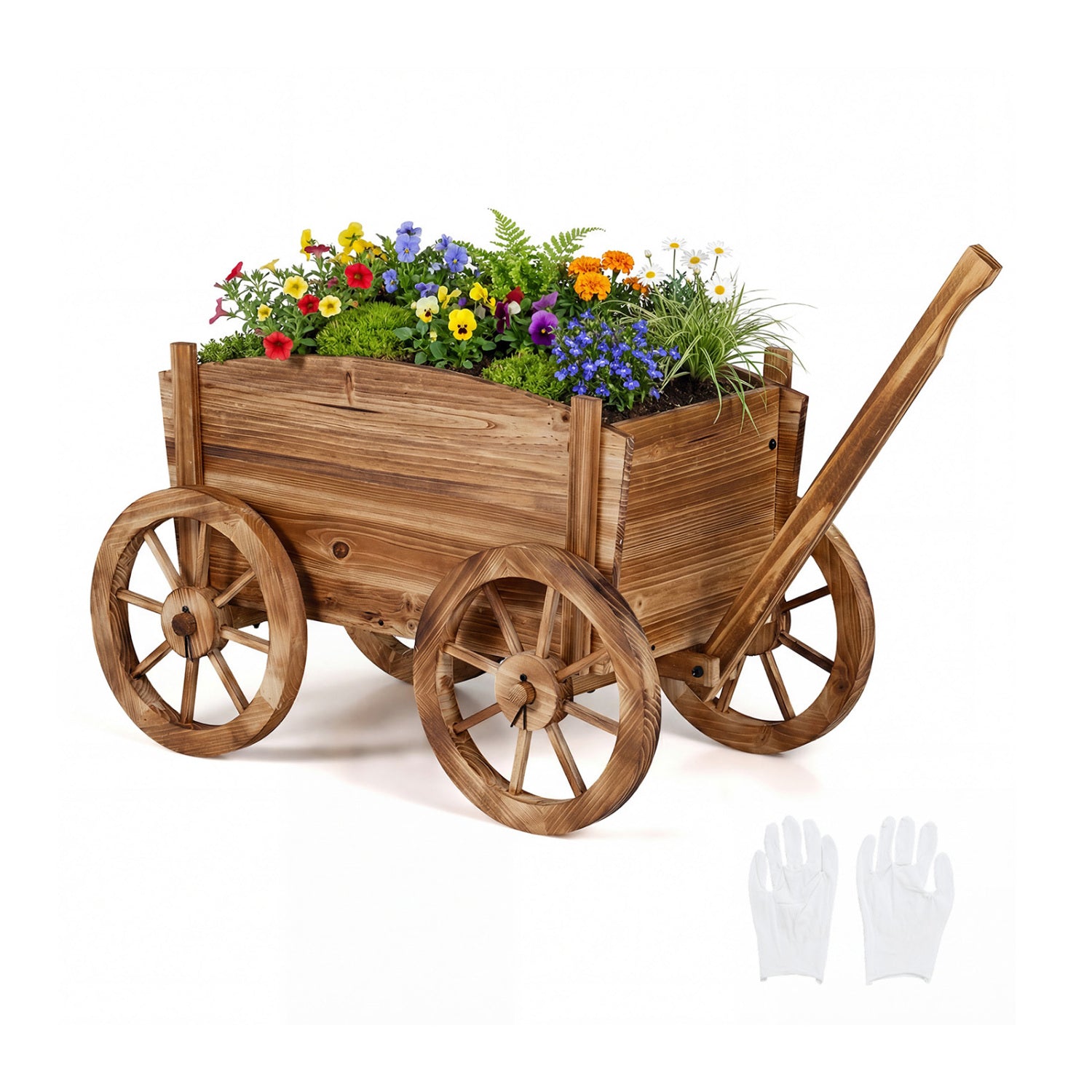 Rustic Rolling Flower Pot Stand with Wheels and Handle-Coffee
