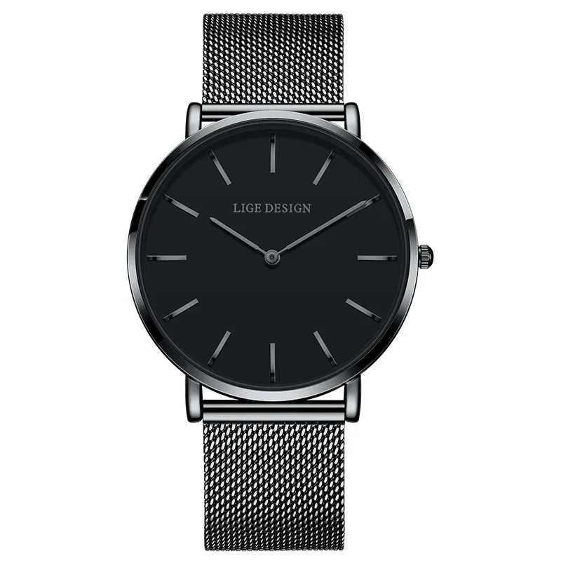 Women's Minimalist Quartz Watch with Stainless Steel Mesh Band