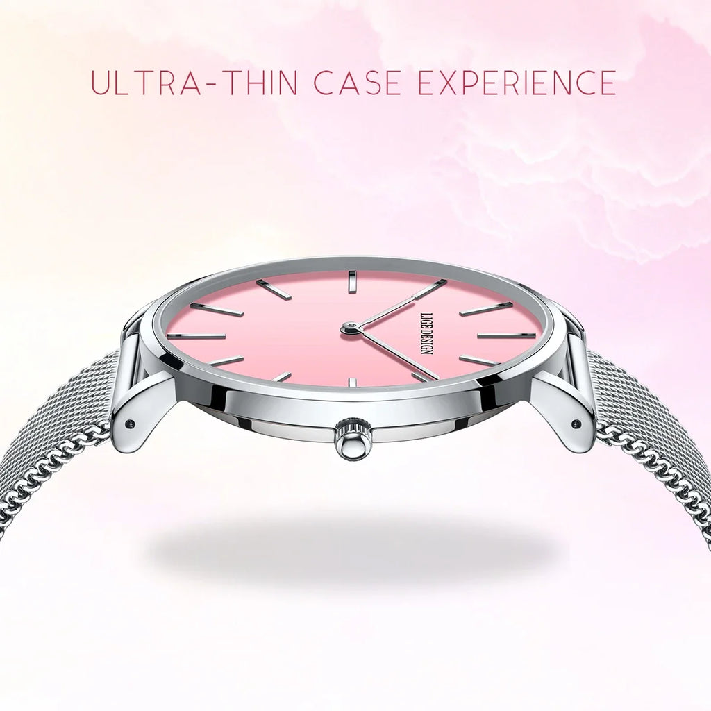 Women's Minimalist Quartz Watch with Stainless Steel Mesh Band