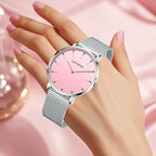 Women's Minimalist Quartz Watch with Stainless Steel Mesh Band