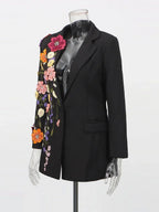 TWOTWINSTYLE Hit Color Spliced Appliques Fashion Blazers for Women Lapel Long Sleeves Patchwork Bead Temperament Blazer Female