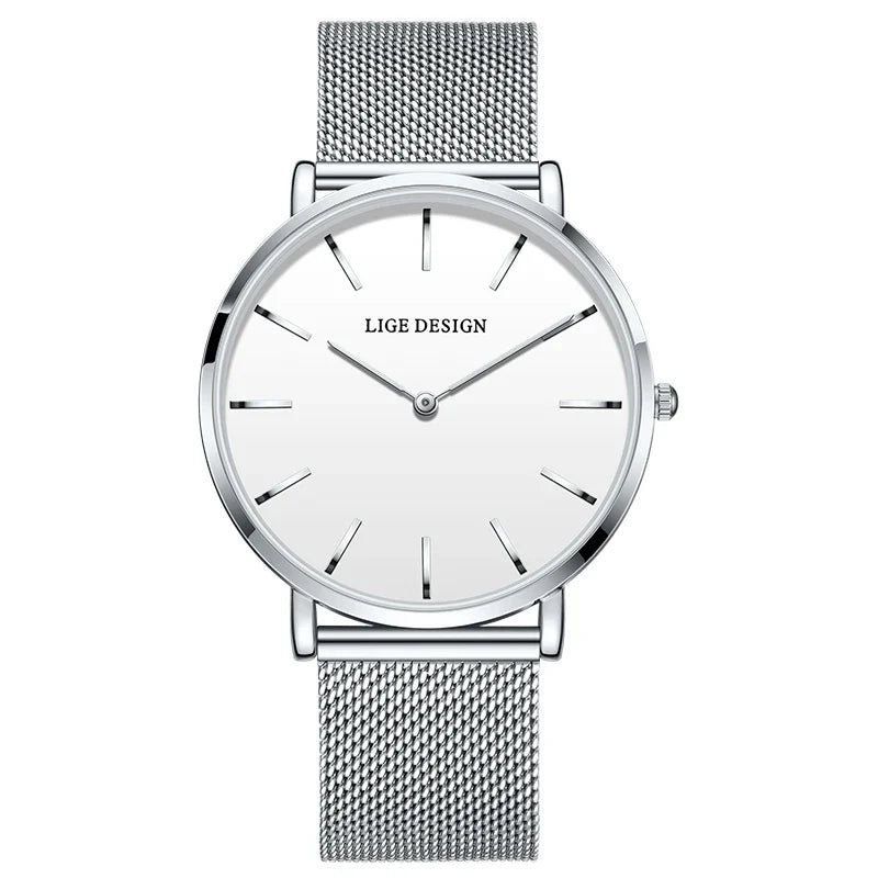Women's Minimalist Quartz Watch with Stainless Steel Mesh Band