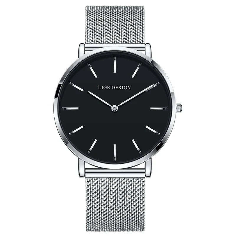 Women's Minimalist Quartz Watch with Stainless Steel Mesh Band