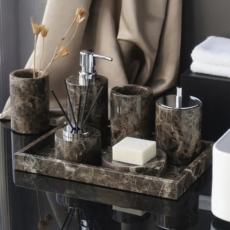 DecorBites™ Emperador Dark Marble Bathroom Set with Luxury Accessories