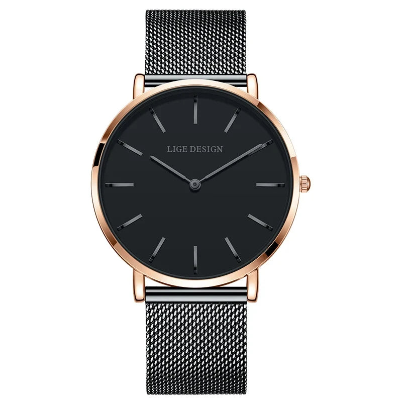Women's Minimalist Quartz Watch with Stainless Steel Mesh Band