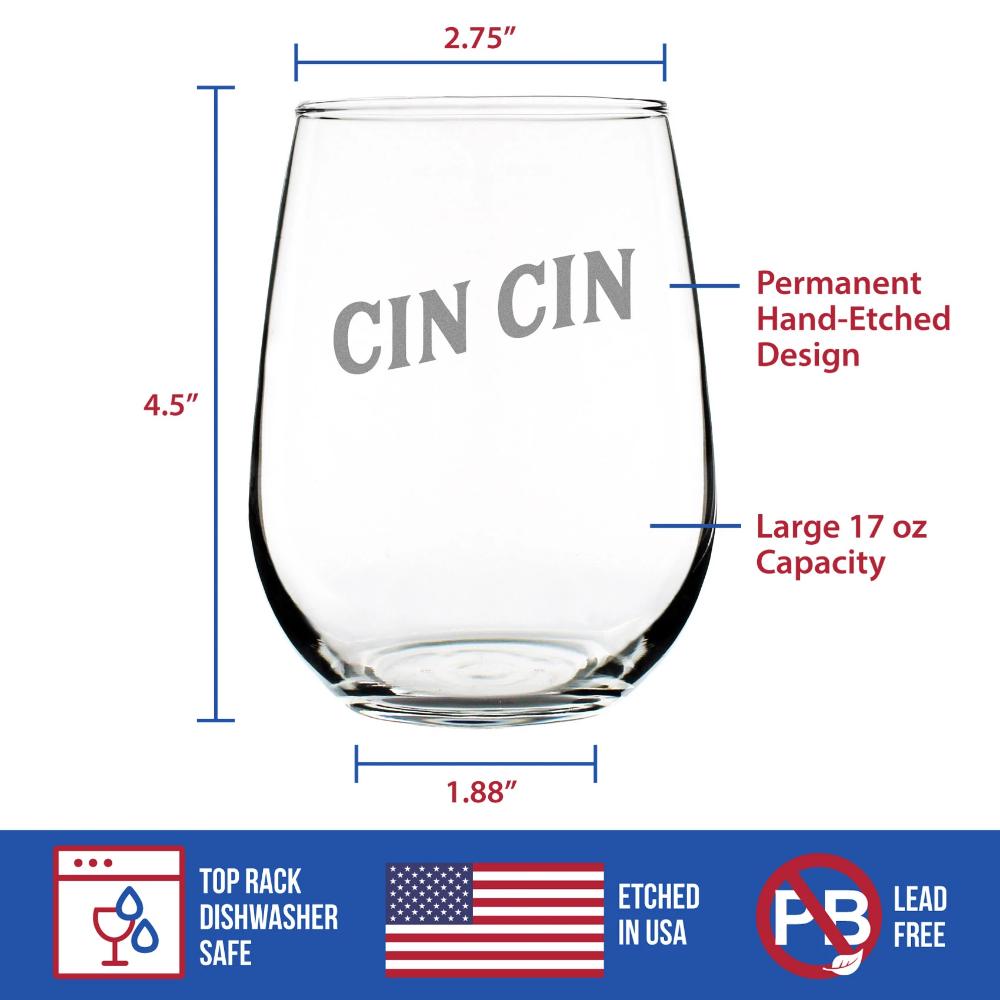 Cin Cin - Italian Cheers - Stemless Wine Glass - Cute Italy Themed Gifts or Party Decor for Women and Men - Large - Che Cose Belle