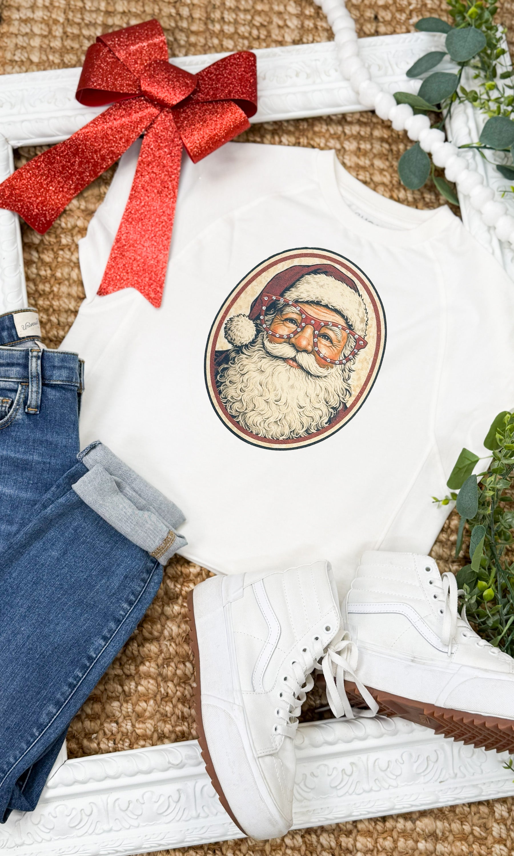 Santa with Rhinestone Specs Graphic Edgy Shirt