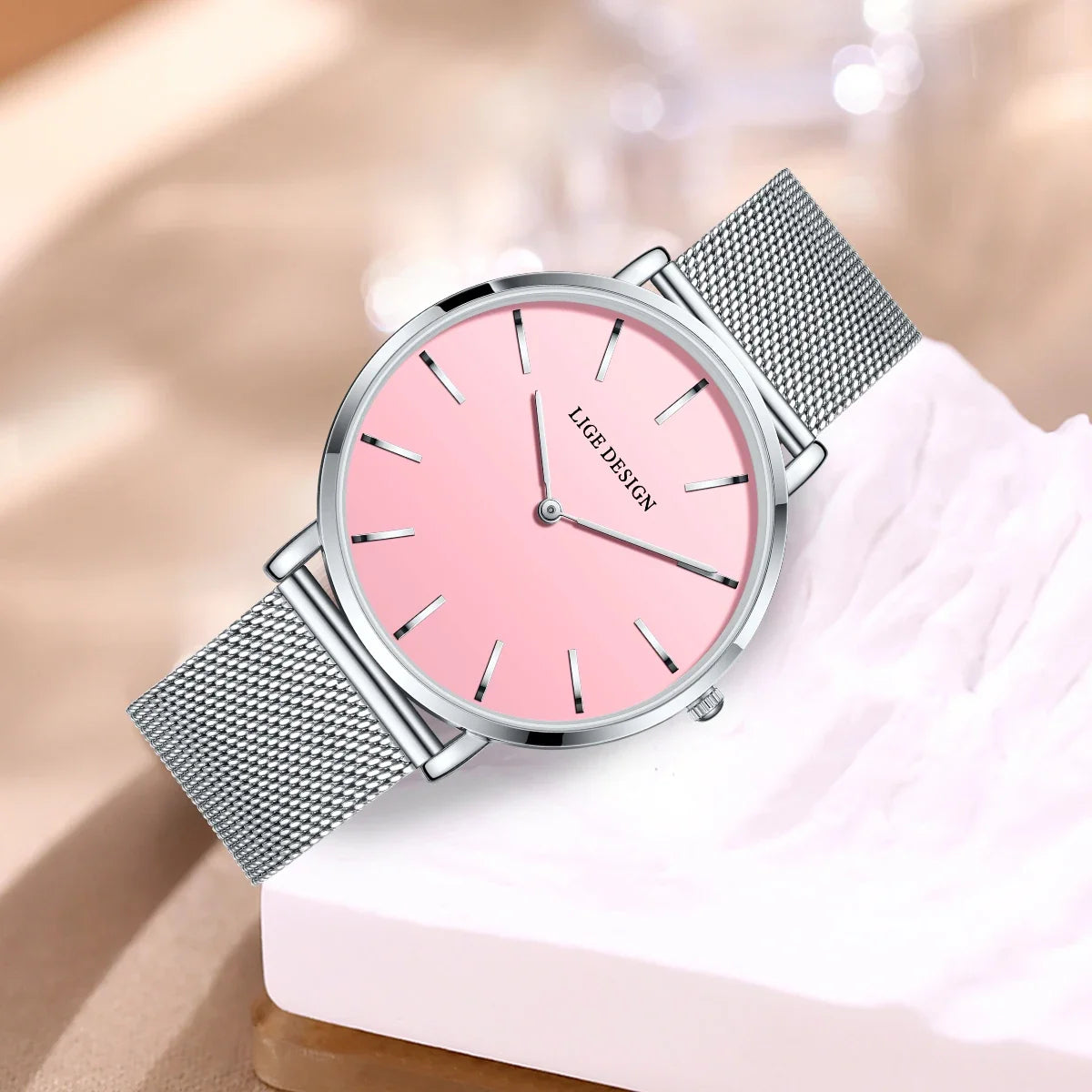 Women's Minimalist Quartz Watch with Stainless Steel Mesh Band