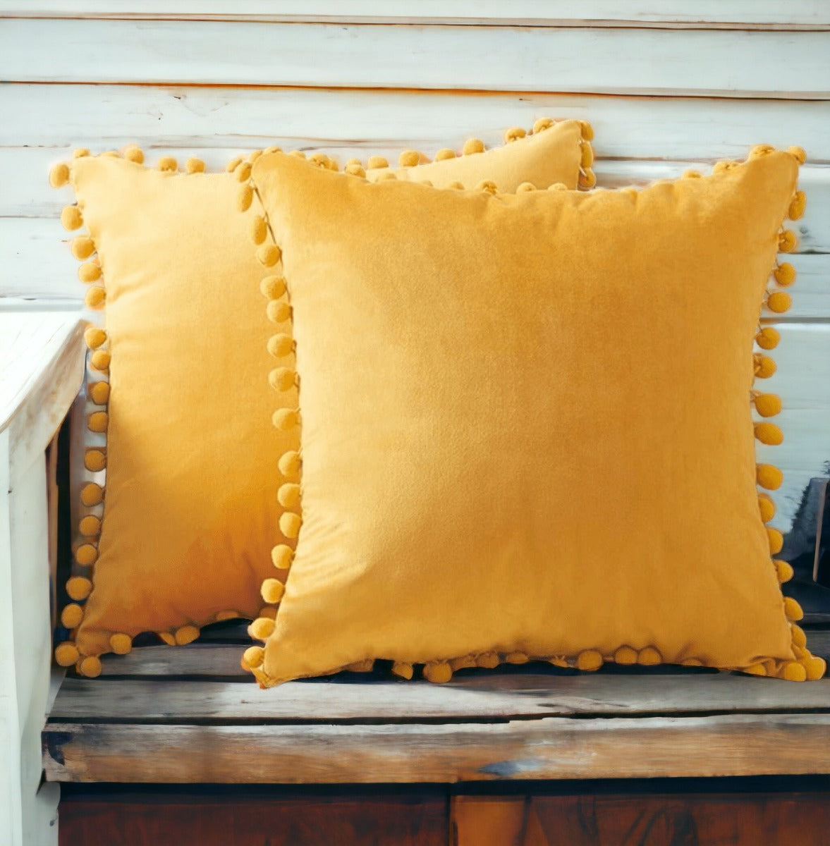 Plush Pom Pom Decorative Pillows 18x18 Velour Poly Cotton Soft Hypoallergenic Insert Option