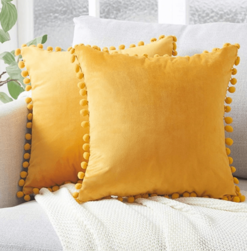 Plush Pom Pom Decorative Pillows 18x18 Velour Poly Cotton Soft Hypoallergenic Insert Option