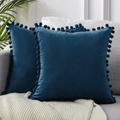 Plush Pom Pom Decorative Pillows 18x18 Velour Poly Cotton Soft Hypoallergenic Insert Option
