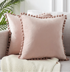 Plush Pom Pom Decorative Pillows 18x18 Velour Poly Cotton Soft Hypoallergenic Insert Option