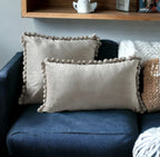 Plush Pom Pom Decorative Pillows 18x18 Velour Poly Cotton Soft Hypoallergenic Insert Option