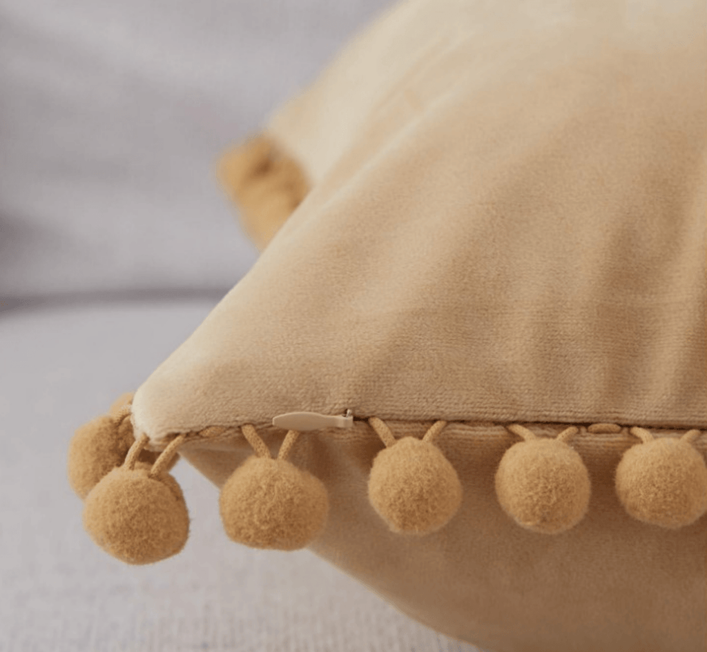Plush Pom Pom Decorative Pillows 18x18 Velour Poly Cotton Soft Hypoallergenic Insert Option