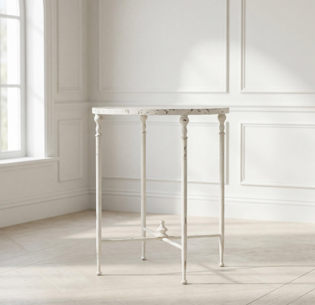 Antiqued Metal Round Side Table