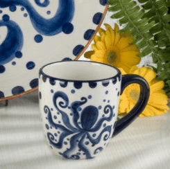 Costa Azul Hand Painted Octopus Design 4 Pieces Mugs Set - Che Cose Belle