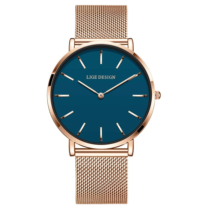 Women's Minimalist Quartz Watch with Stainless Steel Mesh Band