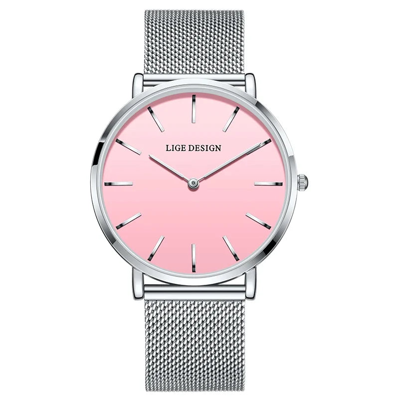 Women's Minimalist Quartz Watch with Stainless Steel Mesh Band