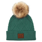 C.C Women's Heather Beanie Hat With Pom And Suede Patch
