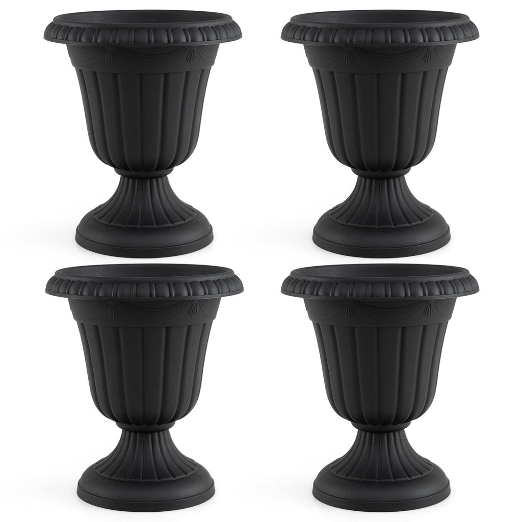 18-Inch Tall Urn Planters with Pedestal Base, Set of 4