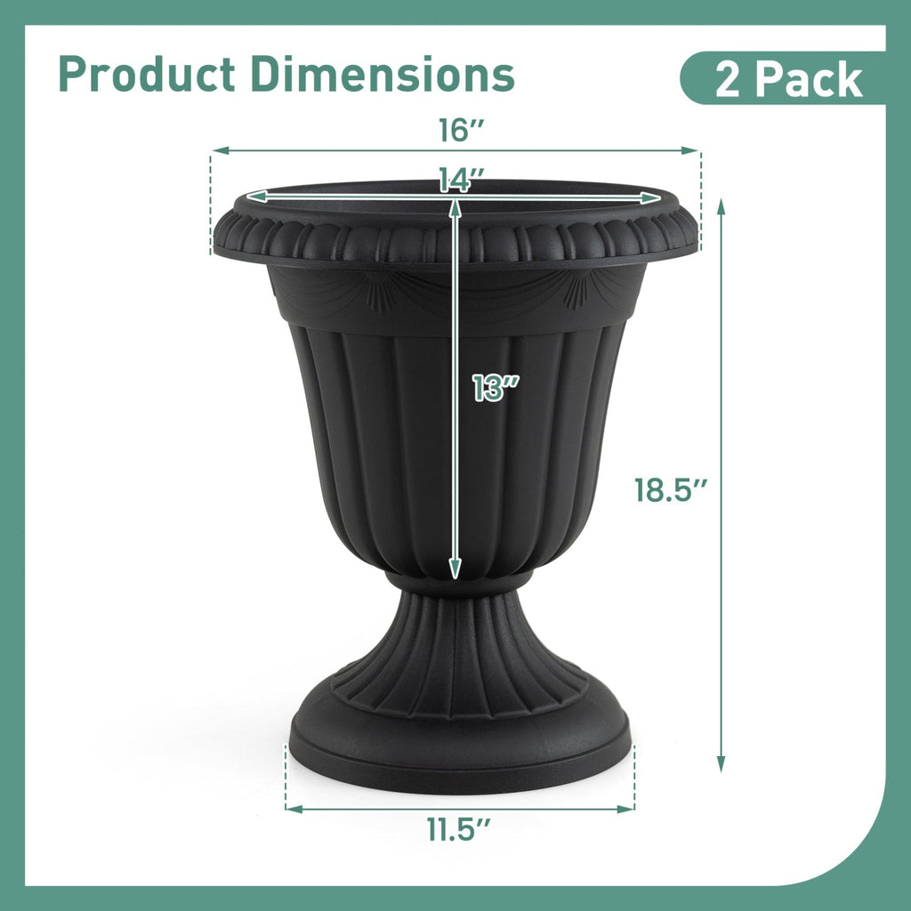 18-Inch Tall Urn Planters with Pedestal Base, Set of 4