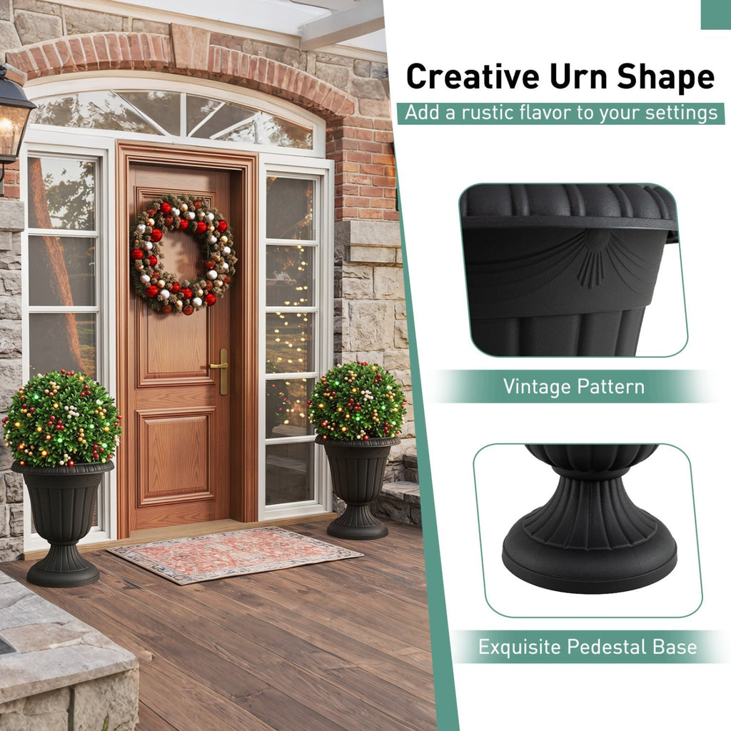 18-Inch Tall Urn Planters with Pedestal Base, Set of 4