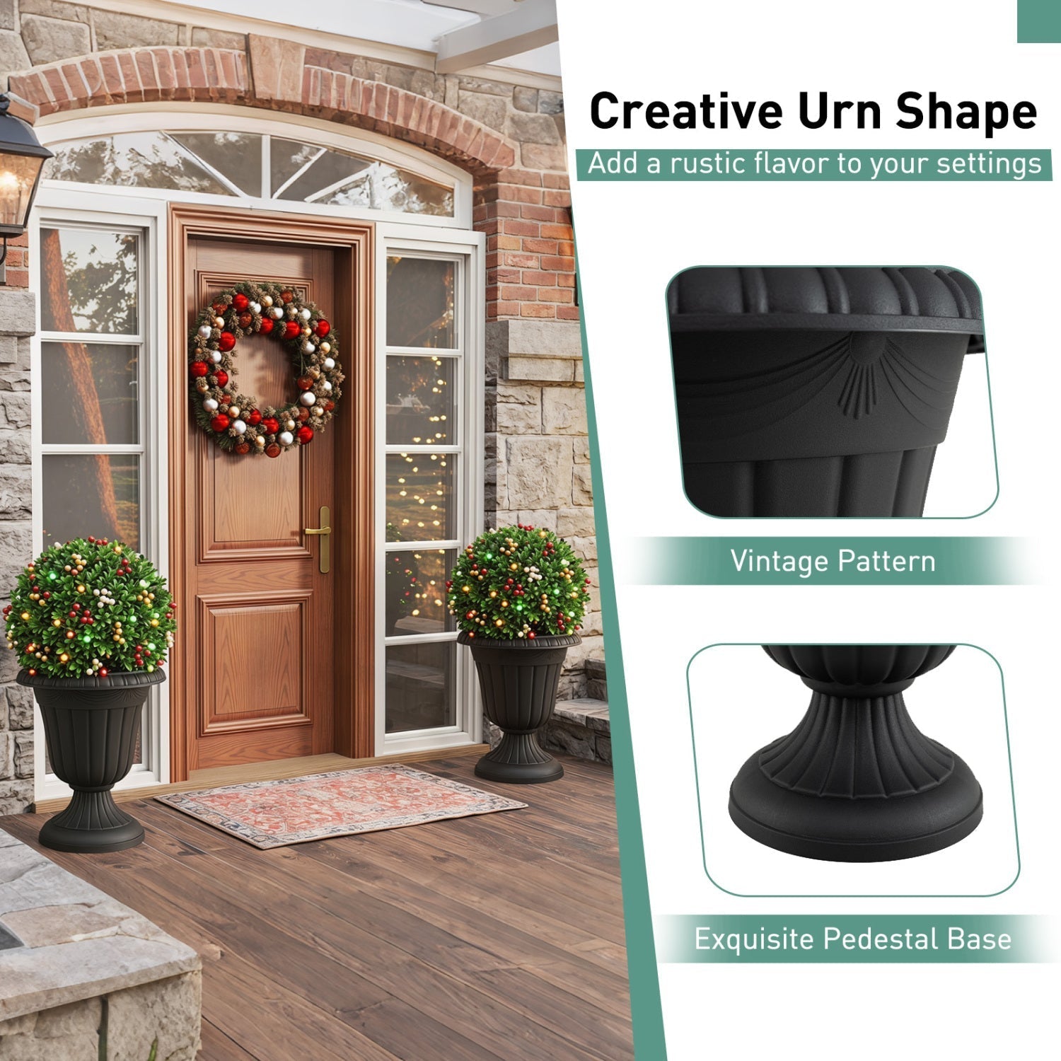 18-Inch Tall Urn Planters with Pedestal Base, Set of 4