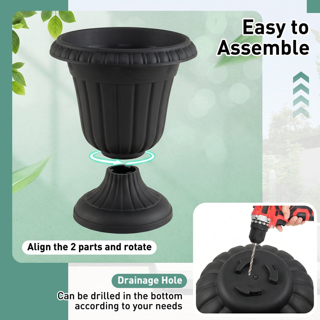 18-Inch Tall Urn Planters with Pedestal Base, Set of 4