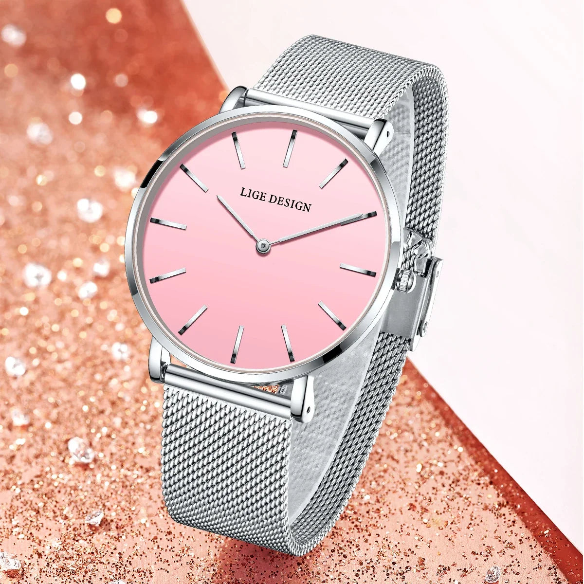 Women's Minimalist Quartz Watch with Stainless Steel Mesh Band