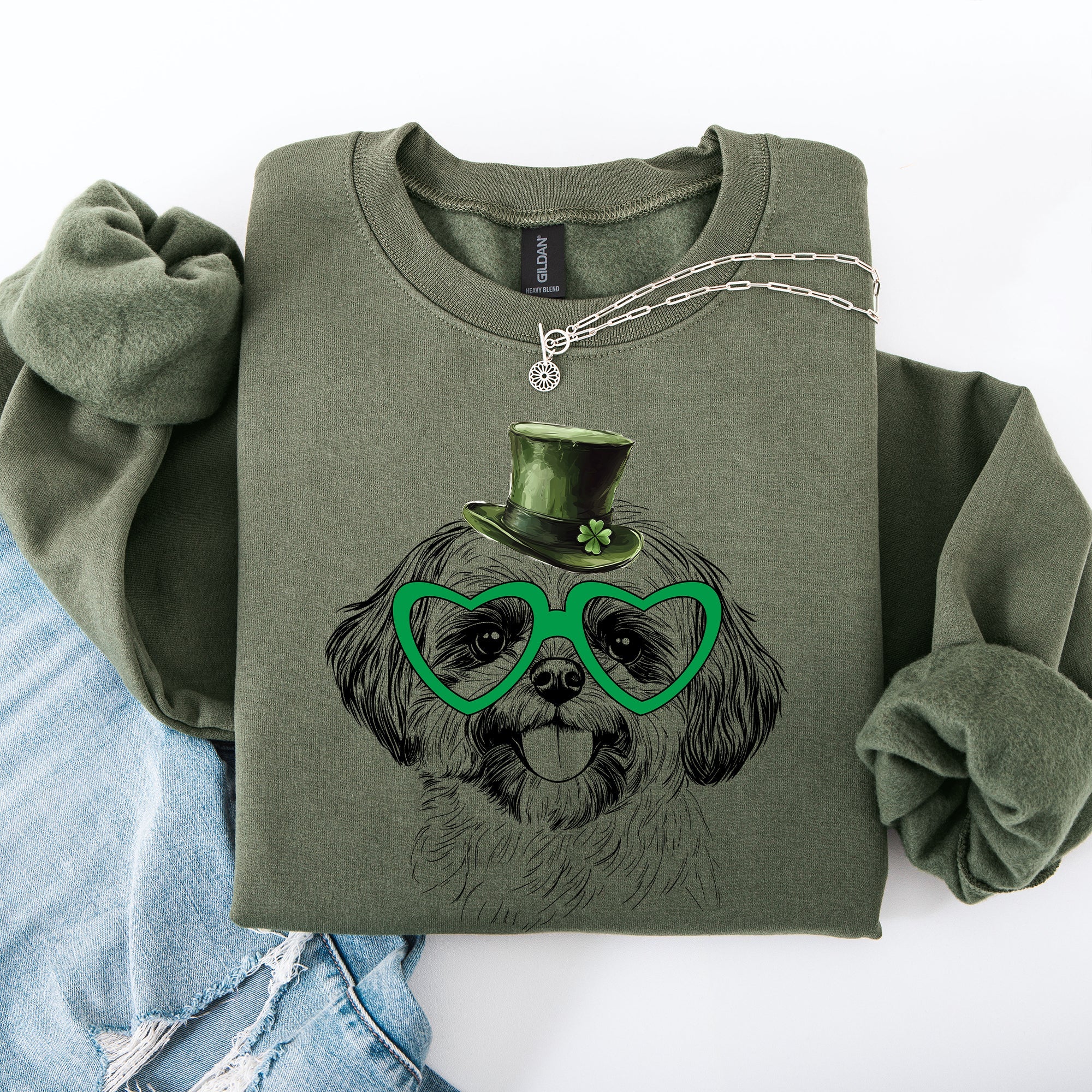 Shih Tzu, Adorable Dog, St Patrick's Day, Lucky, Irish Sweatshirt