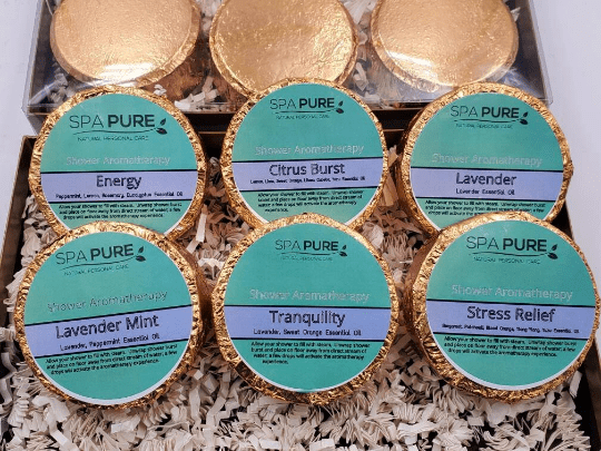 Gift Set with 6 Aromatherapy Shower Tablets - Best Sellers - GOLD - 100% Essential Oil Blends - Che Cose Belle