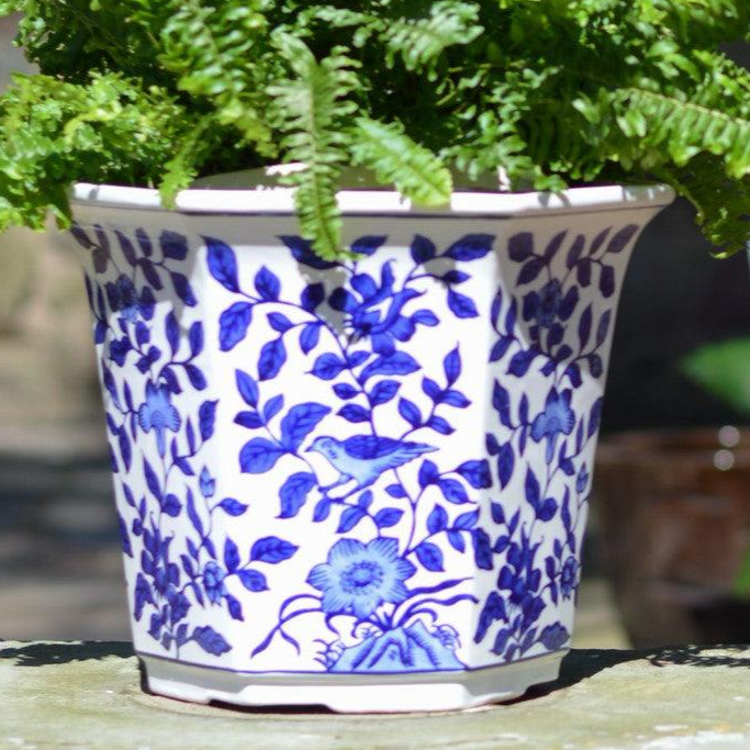 Blue and White Aviary Garden Planter - 12.75'' x 11.50'' x 10'' H - Che Cose Belle