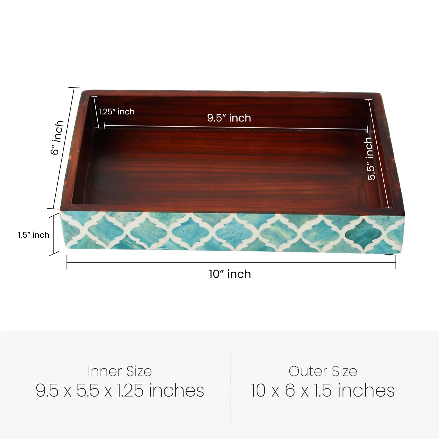 Vanity Trays Moroccan Pattern Bone & Resin Inlay Collection in 10x6, Green & White