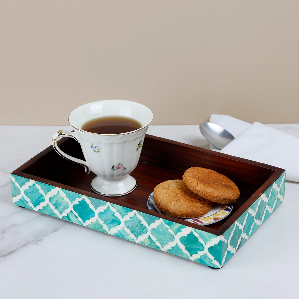 Vanity Trays Moroccan Pattern Bone & Resin Inlay Collection in 10x6, Green & White