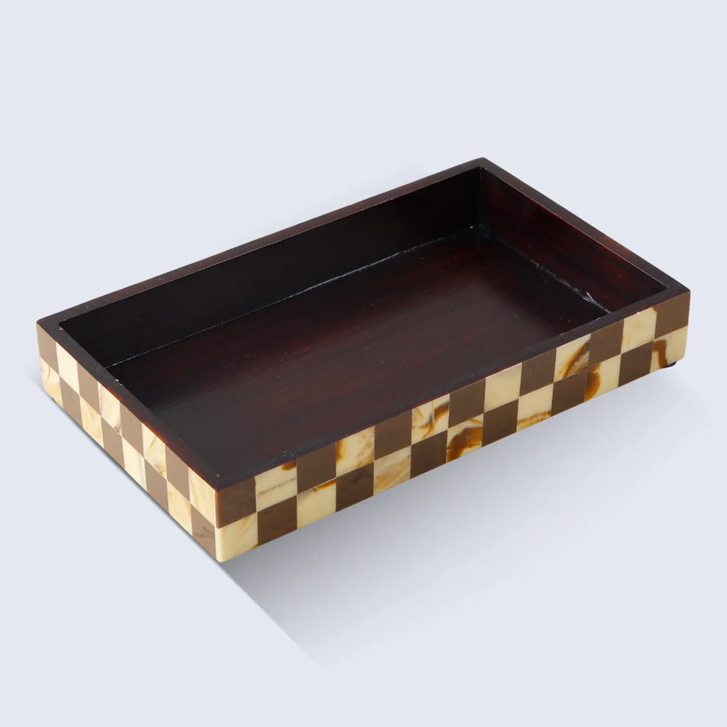 Vanity Tray Parlour Gambit Resin Inlay, Brown, 10" x 6"