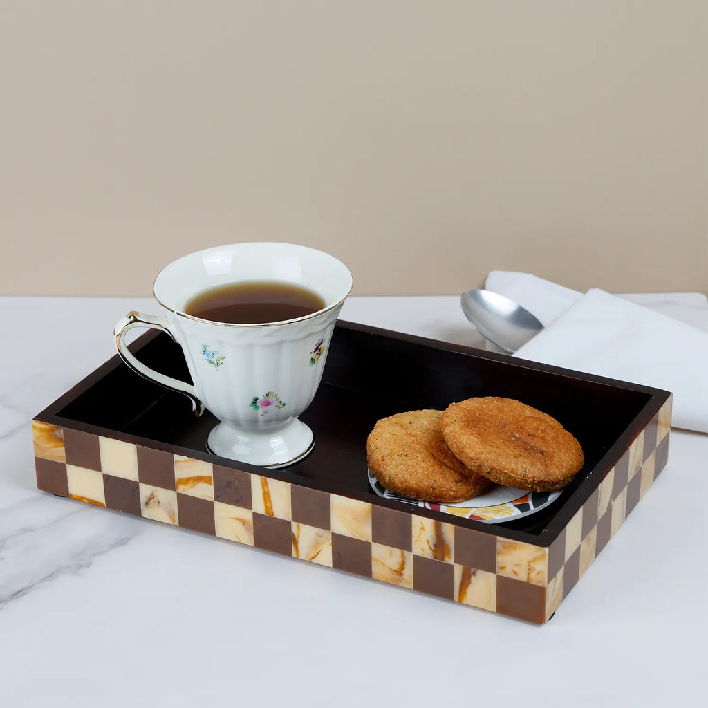 Vanity Tray Parlour Gambit Resin Inlay, Brown, 10" x 6"