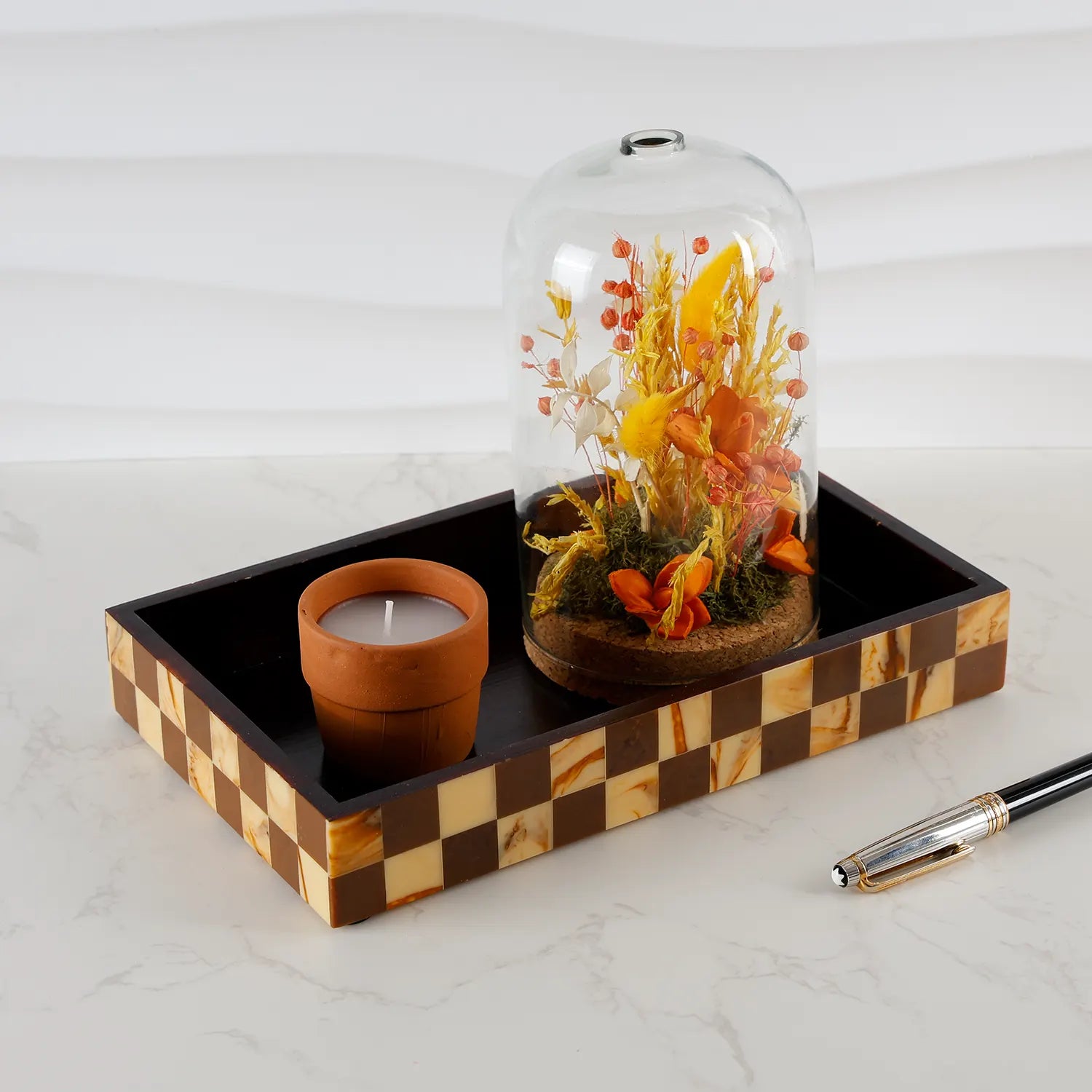 Vanity Tray Parlour Gambit Resin Inlay, Brown, 10" x 6"