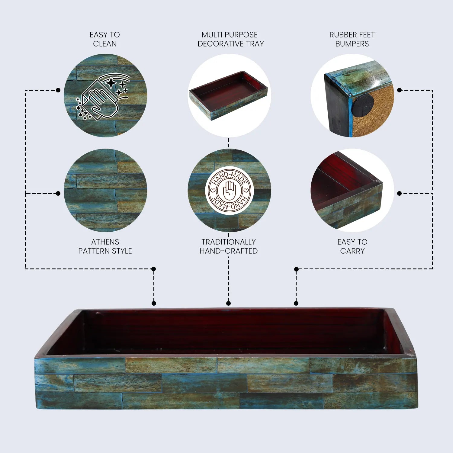 Vanity Tray Verdigris Collection Bone Inlay Handmade Bathroom Organizer, 10" x 6"