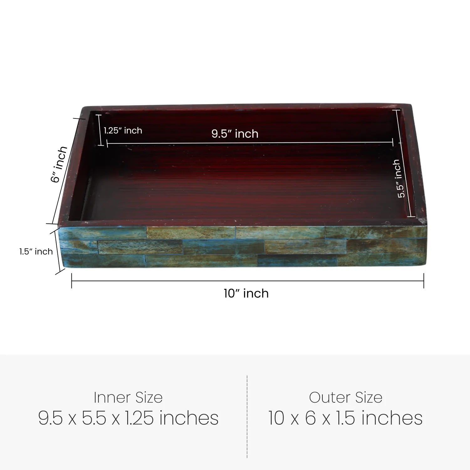 Vanity Tray Verdigris Collection Bone Inlay Handmade Bathroom Organizer, 10" x 6"