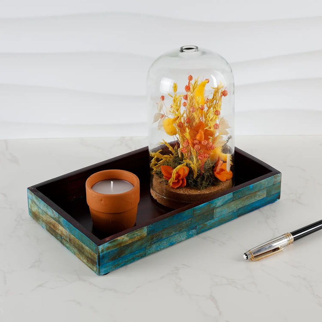 Vanity Tray Verdigris Collection Bone Inlay Handmade Bathroom Organizer, 10" x 6"